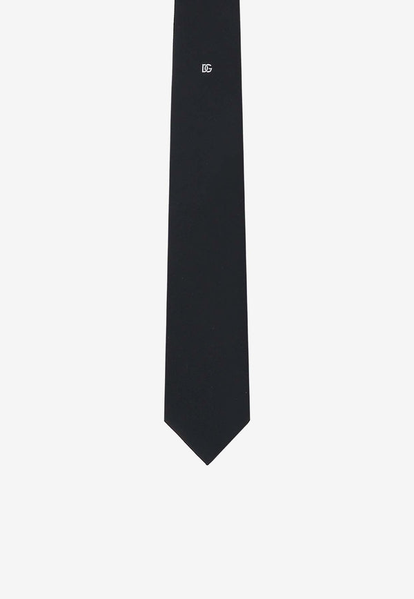 Dolce & Gabbana DG Logo Embroidered Silk Tie Black GT147E G0UBW N0000