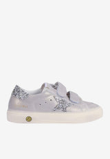 Golden Goose DB Kids Girls May Low-Top Sneakers in Laminated Suede with Glitter Star Patch Gray GTF00111.F008036.50669_MULTI COLO