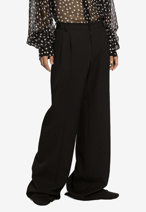 Dolce & Gabbana Wide-Leg Tailored Wool Pants Black GV0DHT FU27J N0000