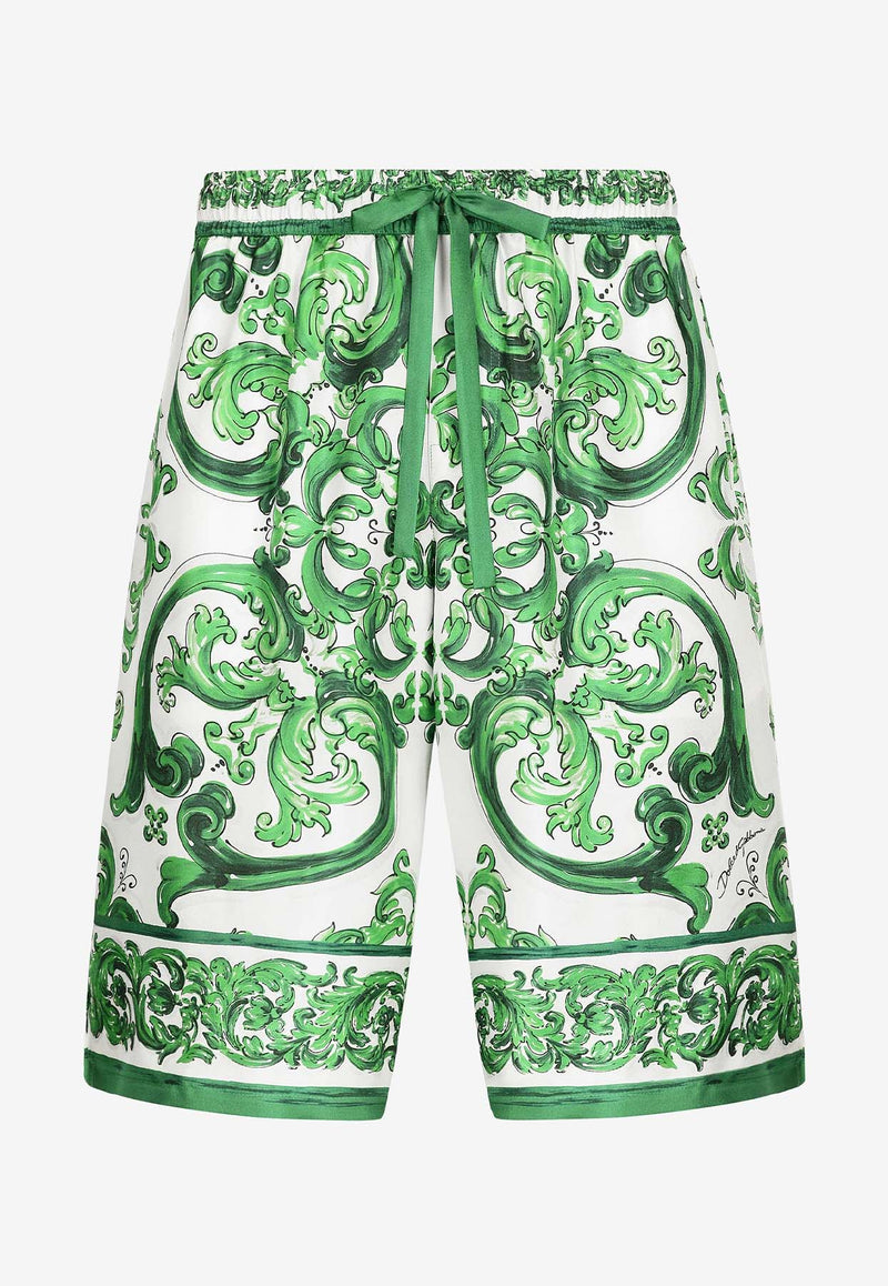 Dolce & Gabbana Majolica Print Silk Shorts GV37AT HI1S6 H85DQ Green