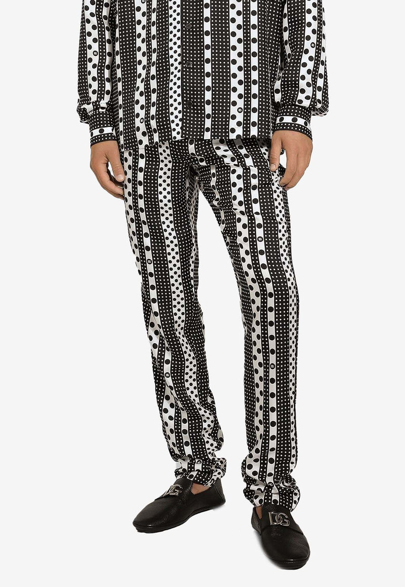 Dolce & Gabbana Polka Dot Print Silk Pajama Pants Black GVCRAT IS1S6 HH4YY