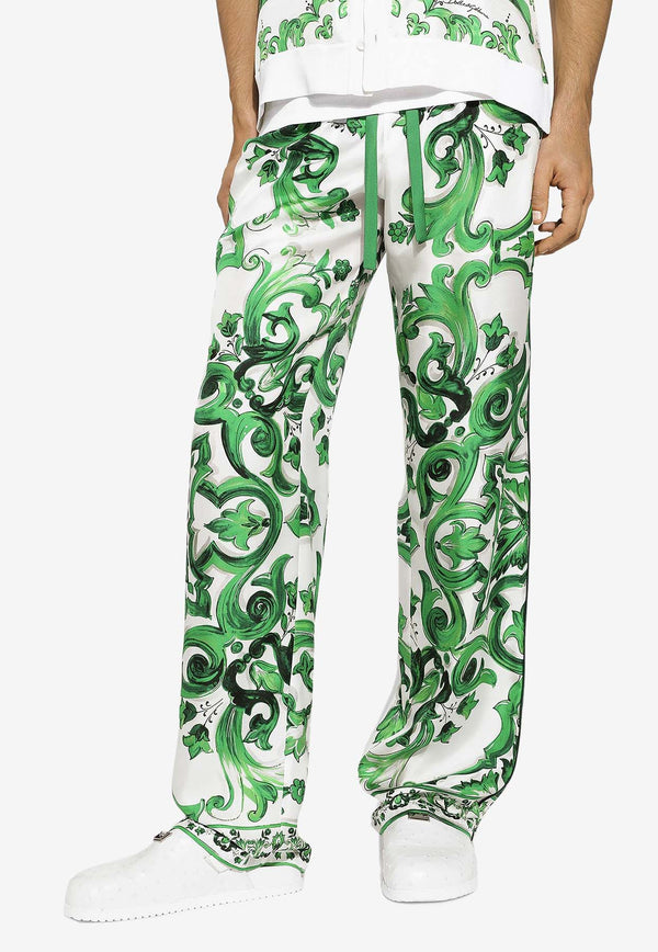 Dolce & Gabbana Majolica Print Silk Pants GVRMAT HI1SV HV3TN Green