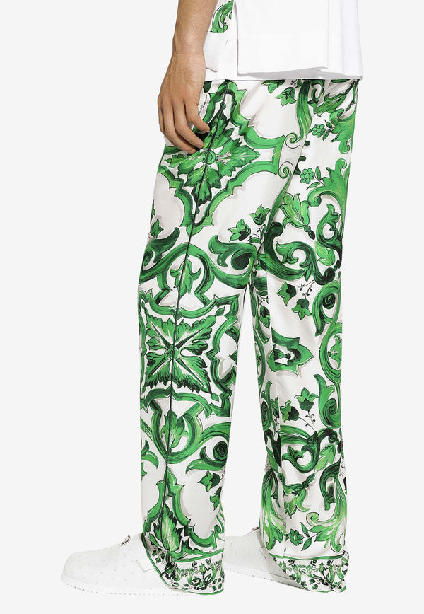 Dolce & Gabbana Majolica Print Silk Pants GVRMAT HI1SV HV3TN Green