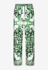 Dolce & Gabbana Majolica Print Silk Pants GVRMAT HI1SV HV3TN Green