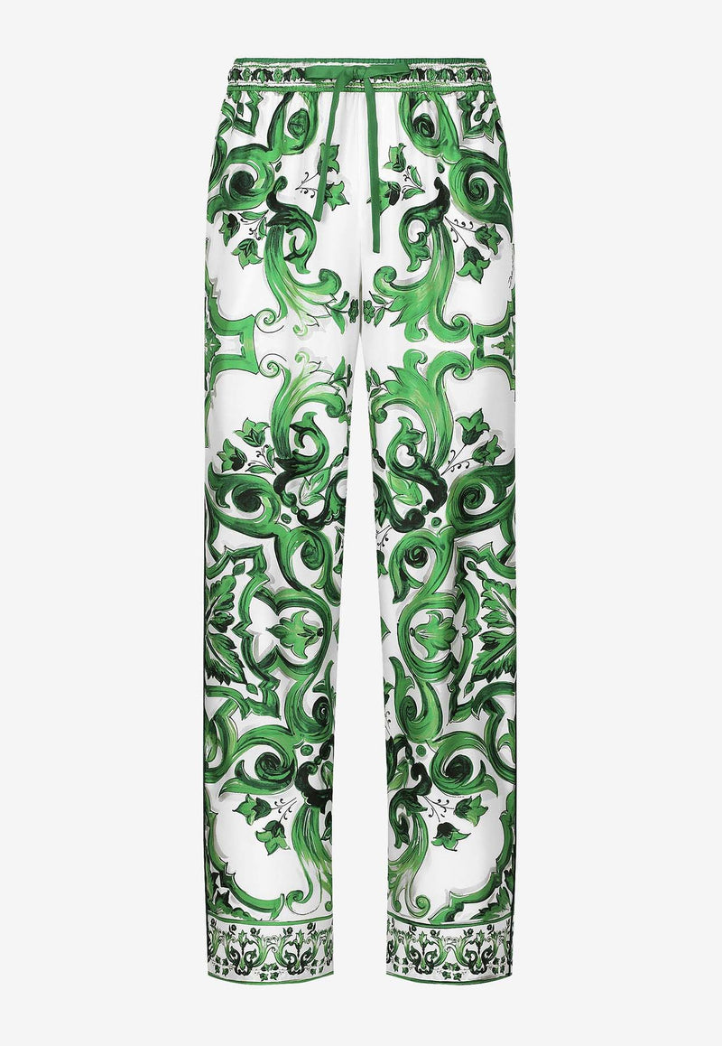 Dolce & Gabbana Majolica Print Silk Pants GVRMAT HI1SV HV3TN Green