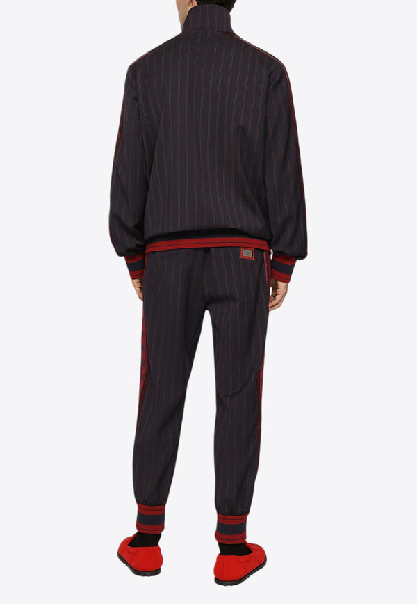 Dolce & Gabbana Pinstripe Track Pants with Logo Bands Navy GVWNHT GF808 S9000
