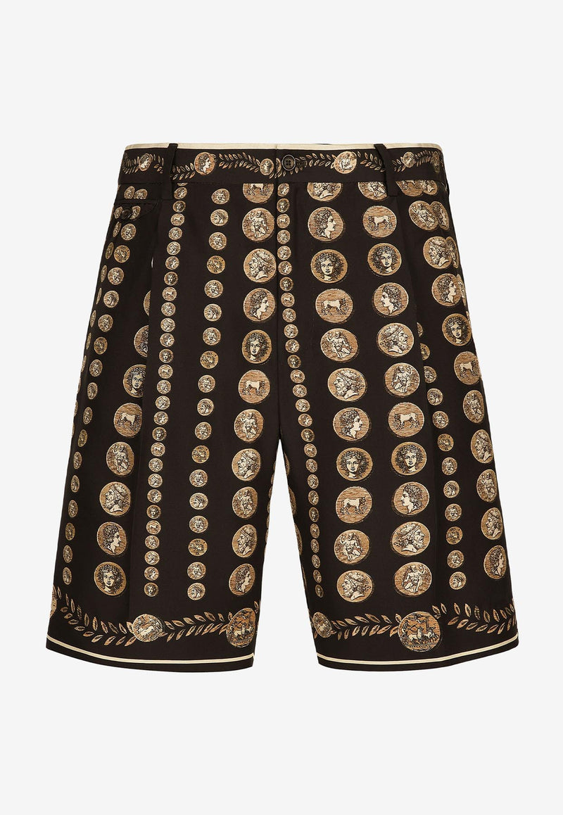 Dolce & Gabbana Coin Print Bermuda Shorts in Silk GW0MAT HI1LR HM4RL Multicolor