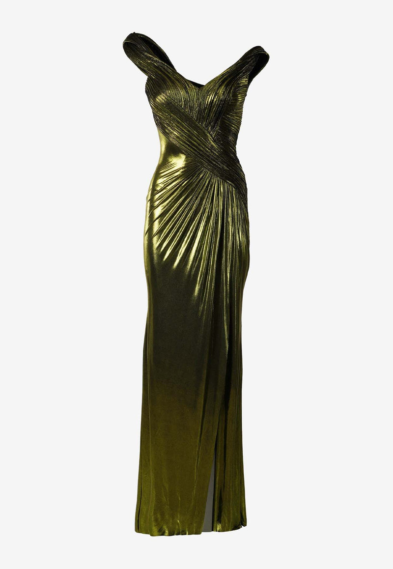 Gaurav Gupta The Astral Sculpted Metallic Gown Green GW903GREEN