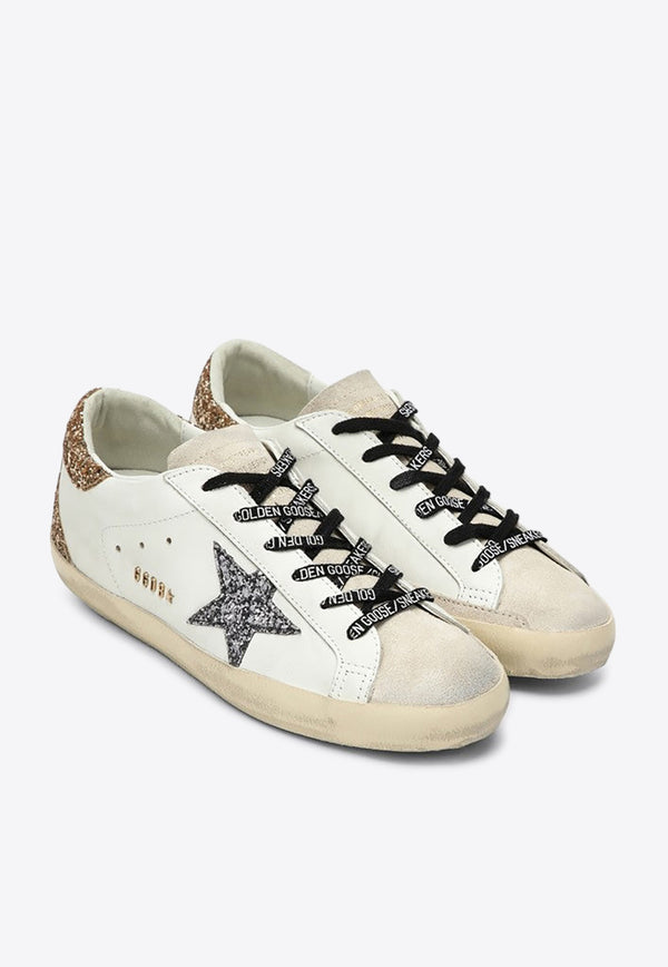Golden Goose DB Super-Star Low-Top Sneakers with Glittered Star and Heel White GWF00102F005358/P_GOLDE-82532