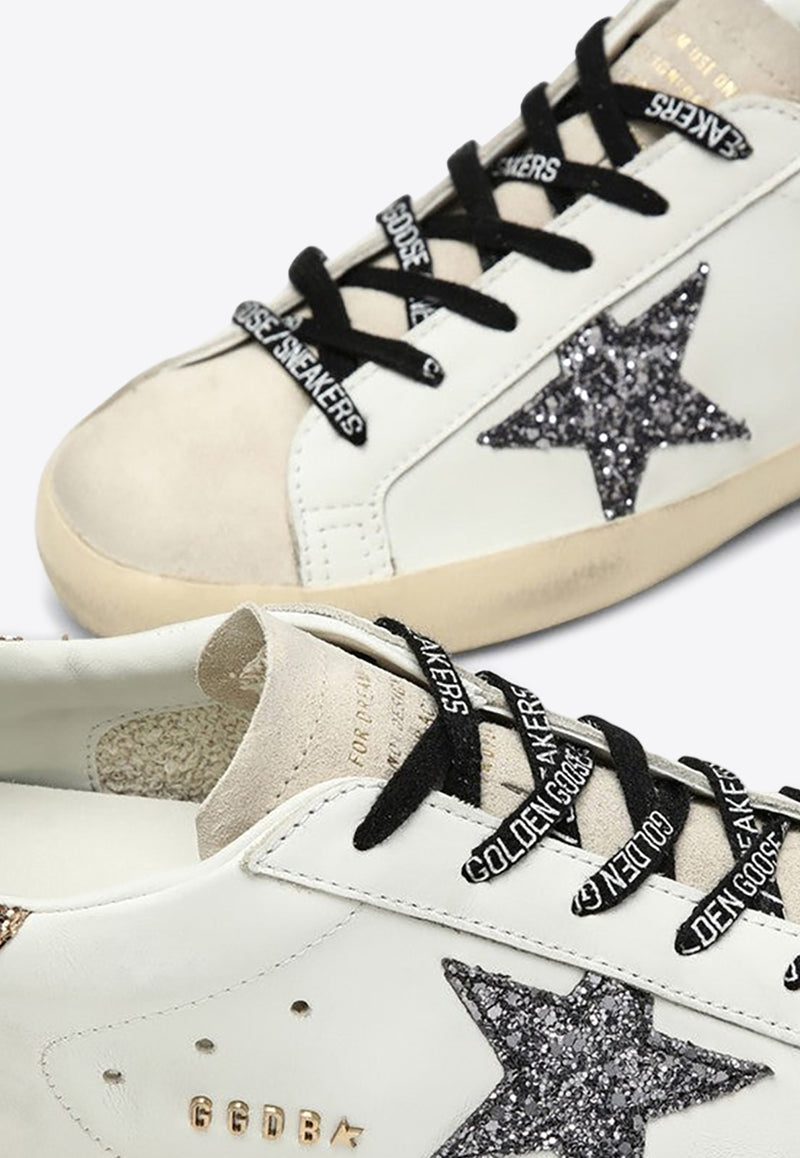 Golden Goose DB Super-Star Low-Top Sneakers with Glittered Star and Heel White GWF00102F005358/P_GOLDE-82532