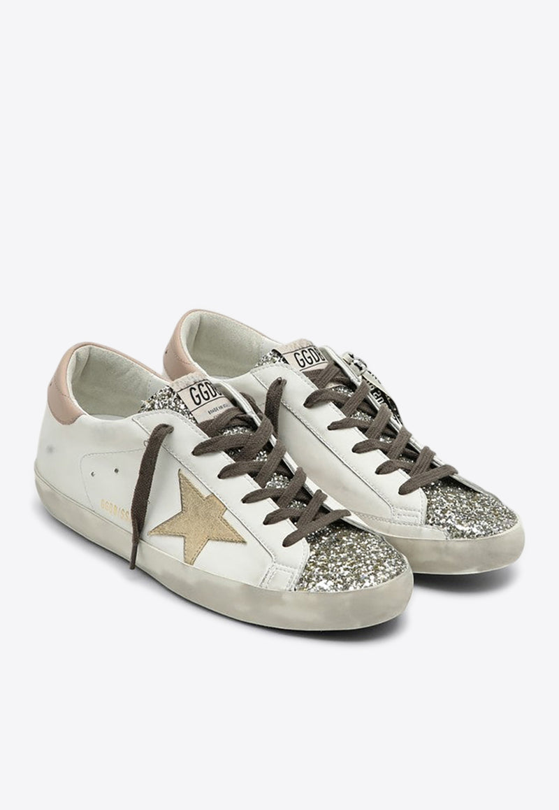 Golden Goose DB Super-Star Distressed Leather Sneakers with Glittered Toe Cap White GWF00102F006236/P_GOLDE-11941