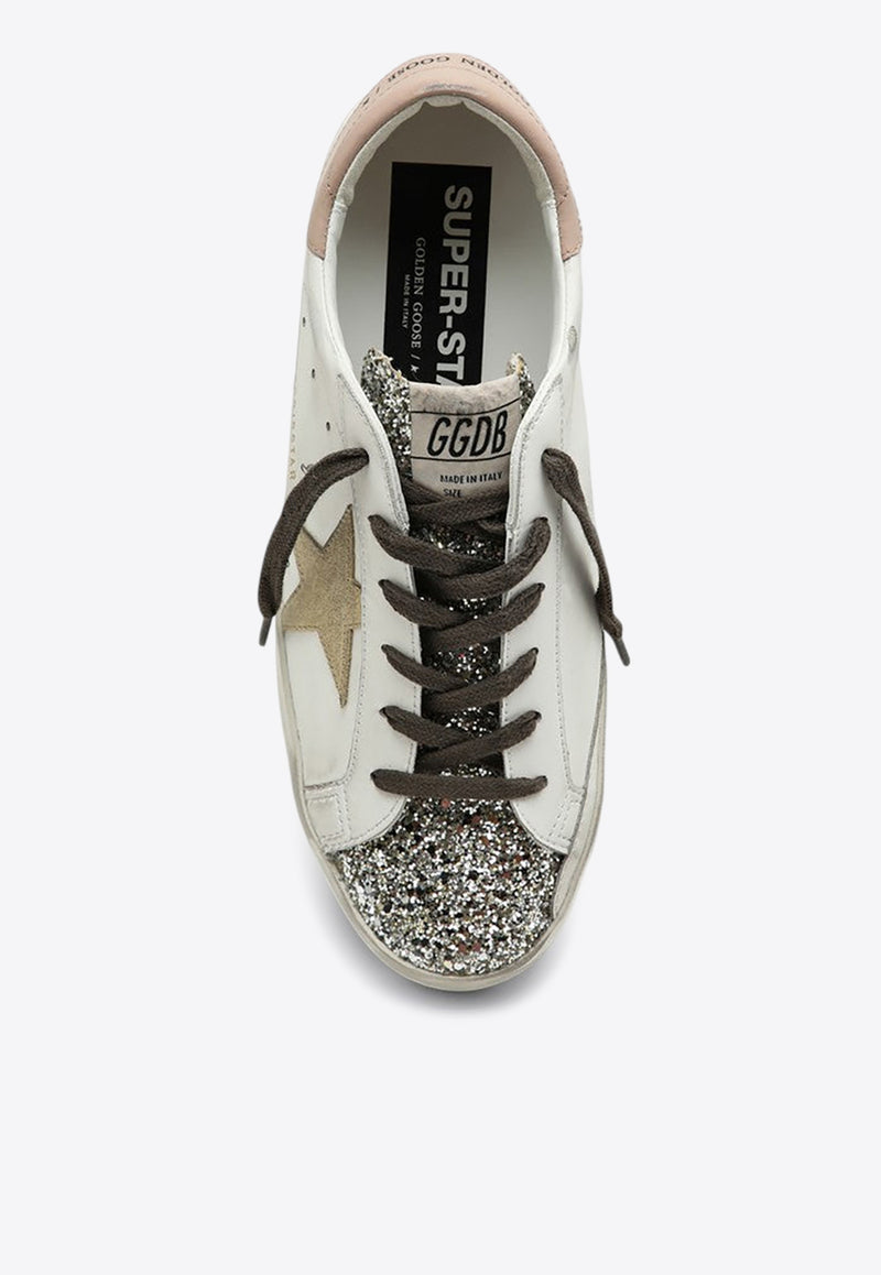 Golden Goose DB Super-Star Distressed Leather Sneakers with Glittered Toe Cap White GWF00102F006236/P_GOLDE-11941