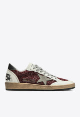 Golden Goose DB Ball Star Distressed Glittered Sneakers Burgundy GWF00117F006123/P_GOLDE-40495