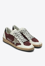 Golden Goose DB Ball Star Distressed Glittered Sneakers Burgundy GWF00117F006123/P_GOLDE-40495