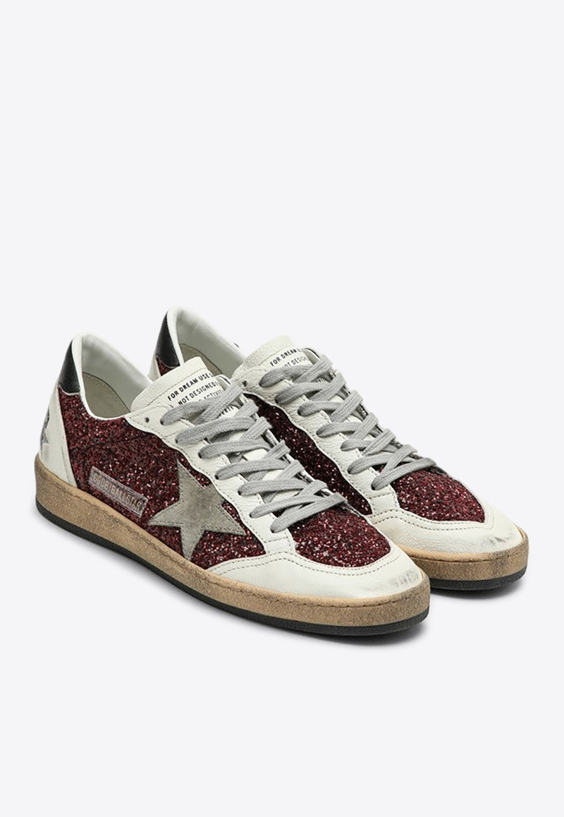 Golden Goose DB Ball Star Distressed Glittered Sneakers Burgundy GWF00117F006123/P_GOLDE-40495