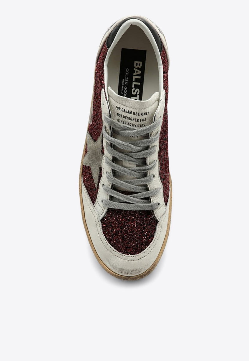 Golden Goose DB Ball Star Distressed Glittered Sneakers Burgundy GWF00117F006123/P_GOLDE-40495