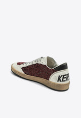 Golden Goose DB Ball Star Distressed Glittered Sneakers Burgundy GWF00117F006123/P_GOLDE-40495