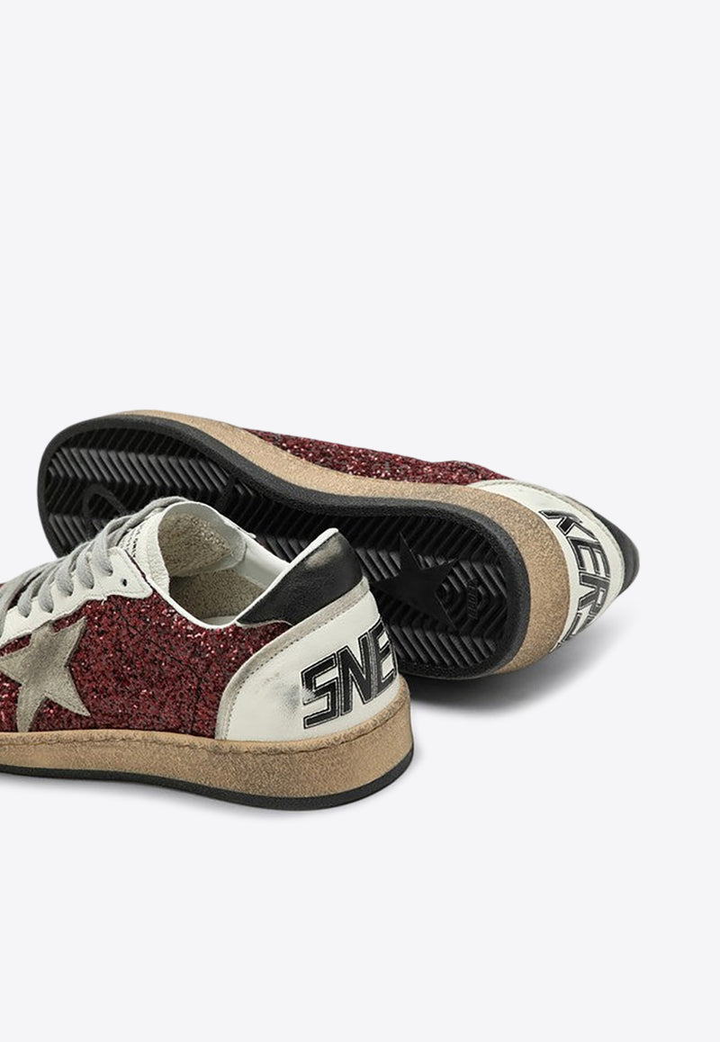 Golden Goose DB Ball Star Distressed Glittered Sneakers Burgundy GWF00117F006123/P_GOLDE-40495