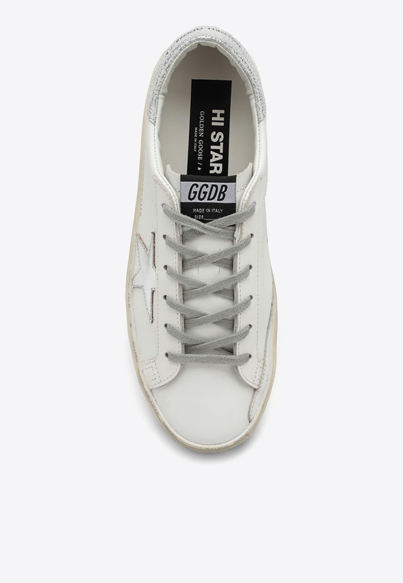 Golden Goose DB Hi-Star Leather Sneakers with Laminated Star White GWF00118F000329/N_GOLDE-80185