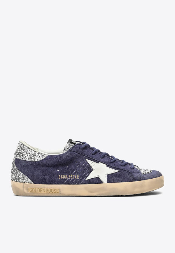 Golden Goose DB Super-Star Suede Sneakers with Glittered Heel Blue GWF00595F004783/N_GOLDE-50788