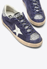 Golden Goose DB Super-Star Suede Sneakers with Glittered Heel Blue GWF00595F004783/N_GOLDE-50788