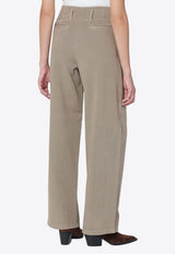 Golden Goose DB Wide-Leg Pants with Stars-Logo Khaki GWP01203P002072/R_GOLDE-15184