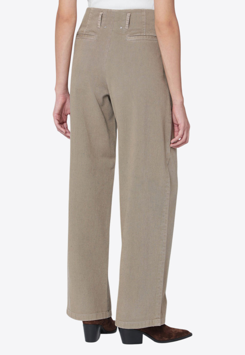 Golden Goose DB Wide-Leg Pants with Stars-Logo Khaki GWP01203P002072/R_GOLDE-15184
