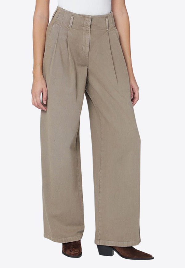 Golden Goose DB Wide-Leg Pants with Stars-Logo Khaki GWP01203P002072/R_GOLDE-15184