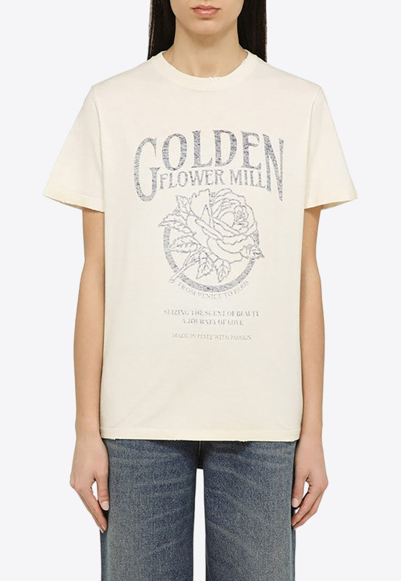 Golden Goose DB Logo Printed Crewneck T-shirt Ivory GWP01220P001388/O_GOLDE-11560