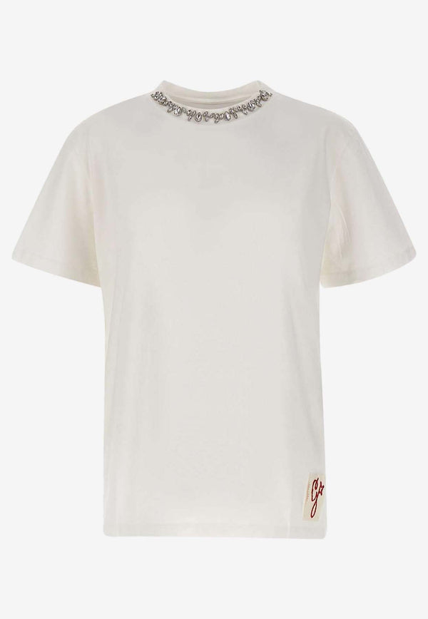 Golden Goose DB Crystal Embellished Crewneck T-shirt White GWP01220.P000673.10363WHITE