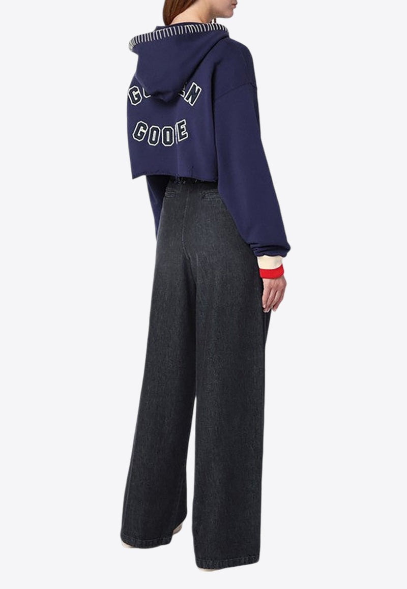 Golden Goose DB Embroidered Logo Cropped Hoodie Blue GWP01225P001636/P_GOLDE-50878