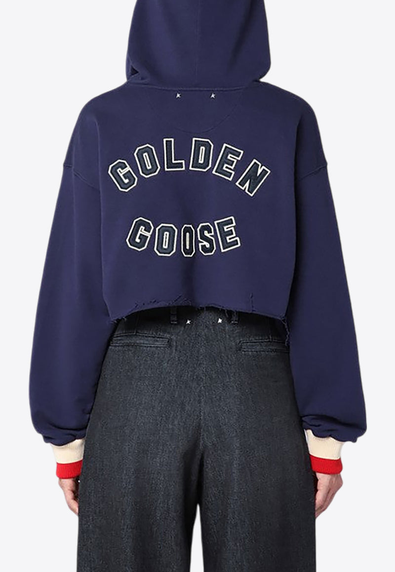 Golden Goose DB Embroidered Logo Cropped Hoodie Blue GWP01225P001636/P_GOLDE-50878