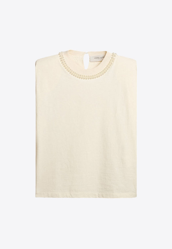 Golden Goose DB Journey Peral Embroidery Sleeveless T-shirt GWP01789.P001421.11560CREAM