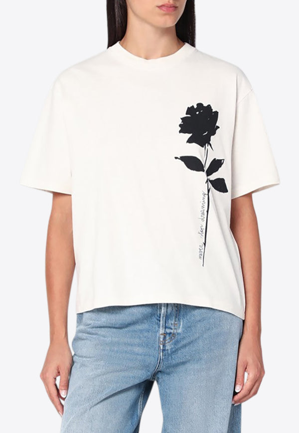 Golden Goose DB Rose Print Crewneck T-shirt White GWP01874P002127/R_GOLDE-82432