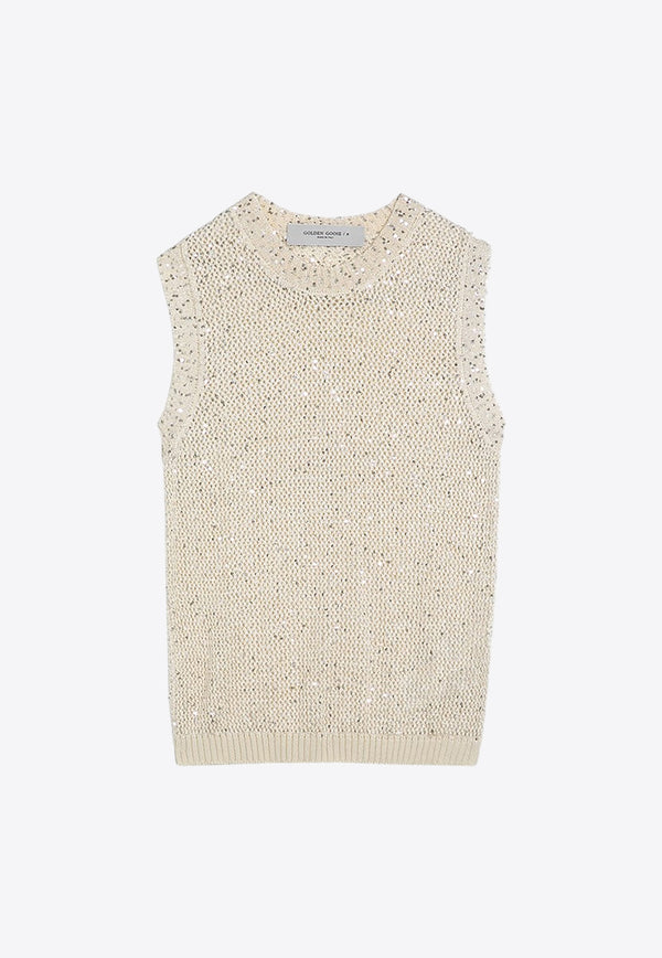 Golden Goose DB Melyssa Sequin Embellished Knitted Top Beige GWP01922P001691/P_GOLDE-11560