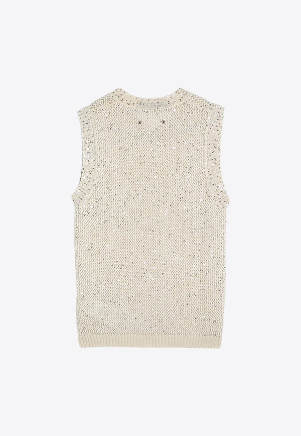 Golden Goose DB Melyssa Sequin Embellished Knitted Top Beige GWP01922P001691/P_GOLDE-11560