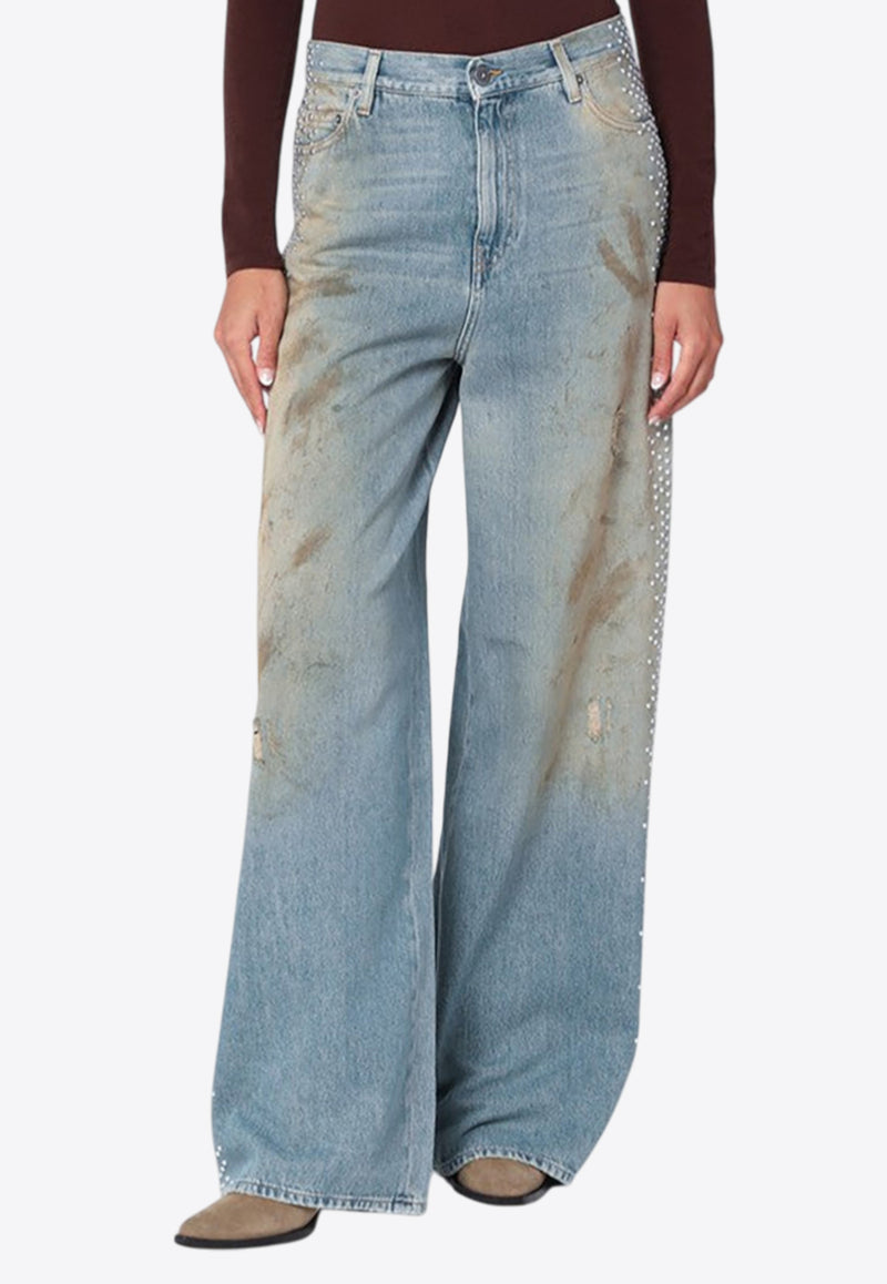 Golden Goose DB Wide-Leg Distressed Jeans Light Blue GWP02079P002076/R_GOLDE-50491