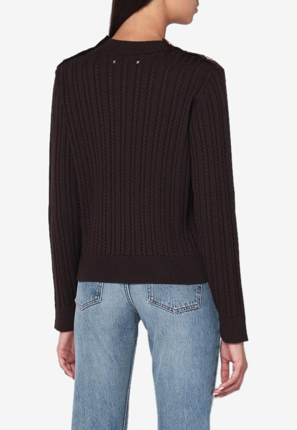 Golden Goose DB Cable Knit Wool Blend Sweater Brown GWP02467P002110/R_GOLDE-90108