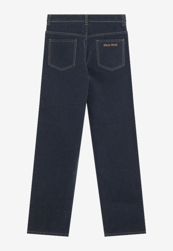 Miu Miu Logo Lettering Straight-Leg Jeans Blue GWP483OOO17L8/R_MIU-F0008