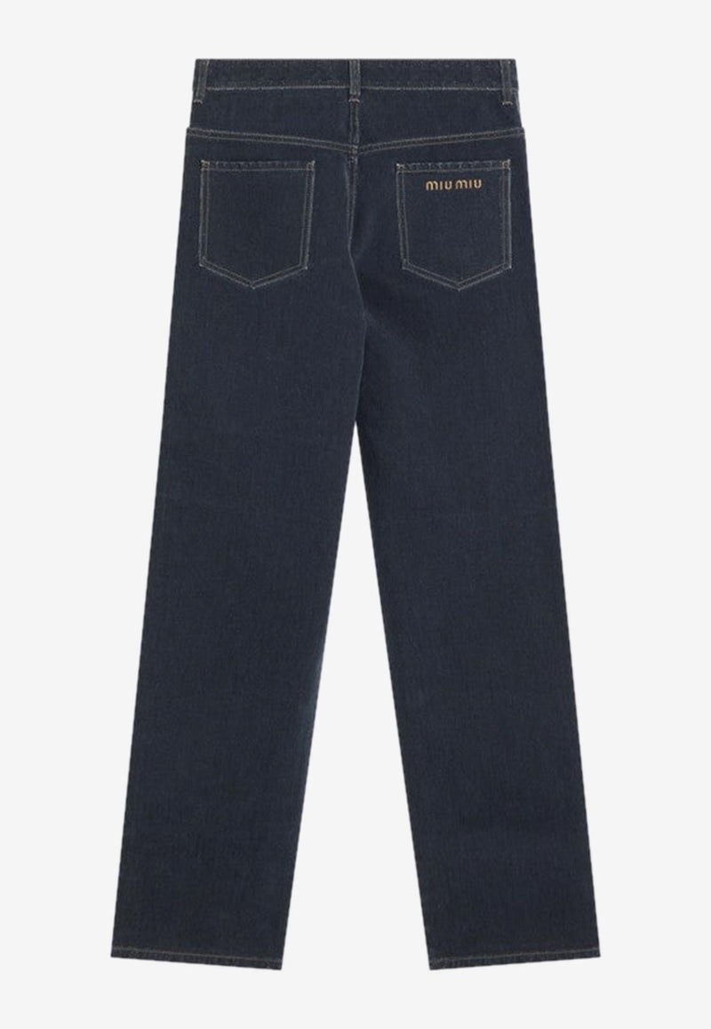 Miu Miu Logo Lettering Straight-Leg Jeans Blue GWP483OOO17L8/R_MIU-F0008