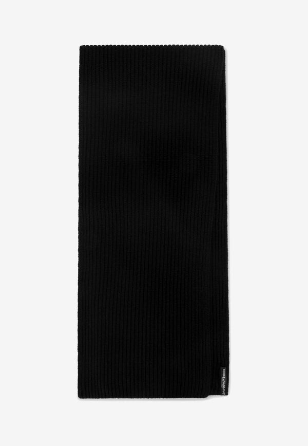 Dolce & Gabbana Logo Plaque Ribbed Wool Scarf Black GXK64T JEMQ5 N0000
