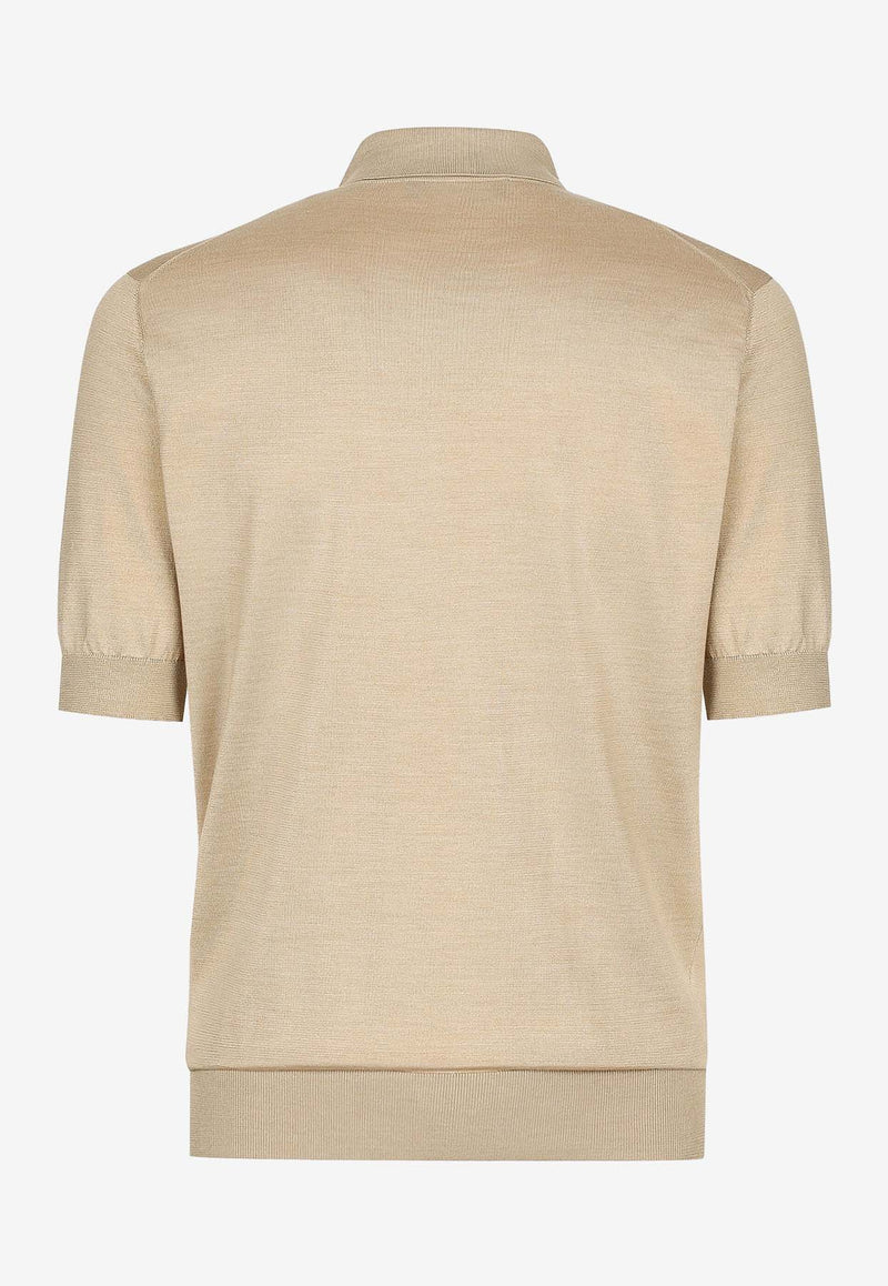 Dolce & Gabbana Short-Sleeved Silk Polo T-shirt Beige GXQ06T JBSD6 M0464