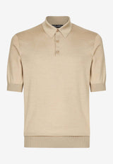 Dolce & Gabbana Short-Sleeved Silk Polo T-shirt Beige GXQ06T JBSD6 M0464