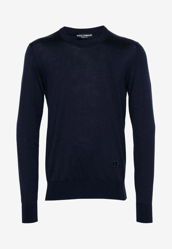 Dolce & Gabbana Logo Embroidered Silk Sweater Blue GXX02Z JBSF8 B1622