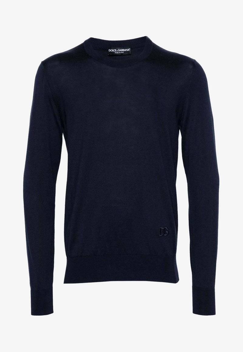 Dolce & Gabbana Logo Embroidered Silk Sweater Blue GXX02Z JBSF8 B1622