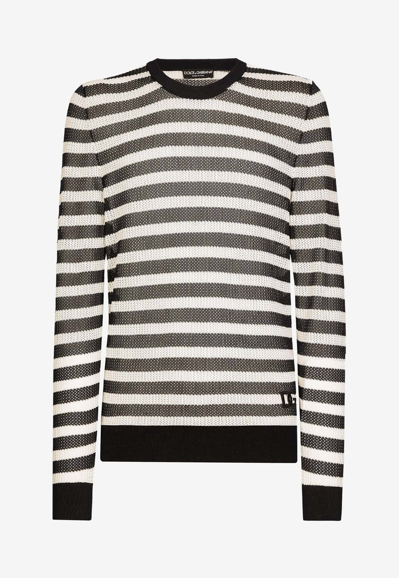 Dolce & Gabbana Logo Embroidered Striped Sweater Monochrome GXX09Z JFMY2 B0789