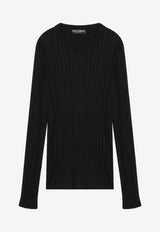Dolce & Gabbana Ribbed Knit Silk Sweater Black GXXAFTJAMVC/R_DOLCE-N0000