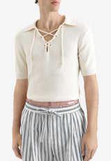 Dolce & Gabbana Serafino Knit Polo T-shirt with Drawstring Beige GXXBUZ JGMH0 A3791