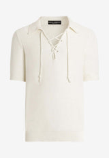 Dolce & Gabbana Serafino Knit Polo T-shirt with Drawstring Beige GXXBUZ JGMH0 A3791