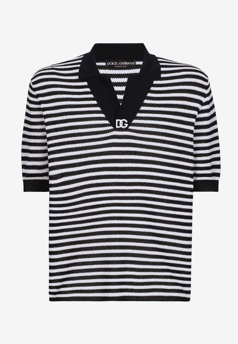 Dolce & Gabbana V-neck Stripe Polo T-shirt Monochrome GXZ09Z JFMY3 B0789